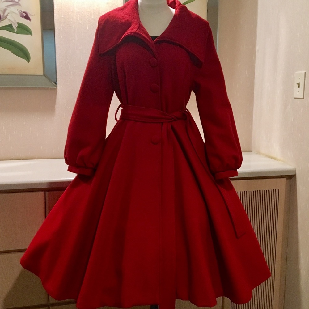 Vintage Princess 1950s Red Circle Skirt Coat L/XL